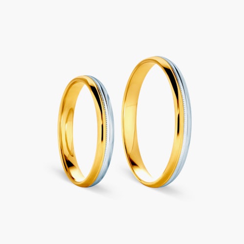 Obrączki ślubne: dwukolorowe złoto, półokrągłe, 3 mm